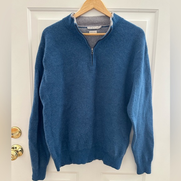 Peter Millar Men's 100% Cashmere Ocean Blue Quarter-Zip Sweater